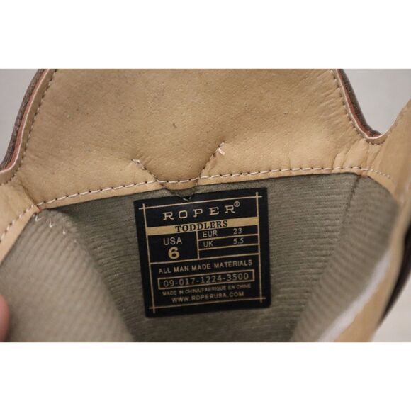 Roper 09-017-1224-3500 Toddler Kids Sz 6M Tan PU Leather Jed Cowboy Boots - Picture 10 of 16